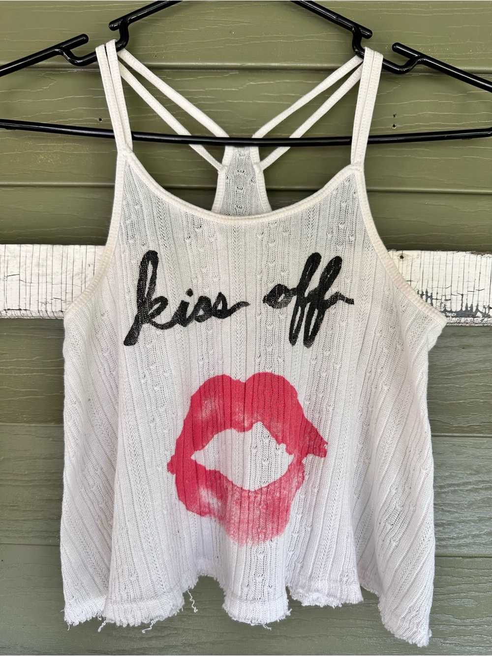 Aeropostale White Strappy Tank with Pink Lip Graphic